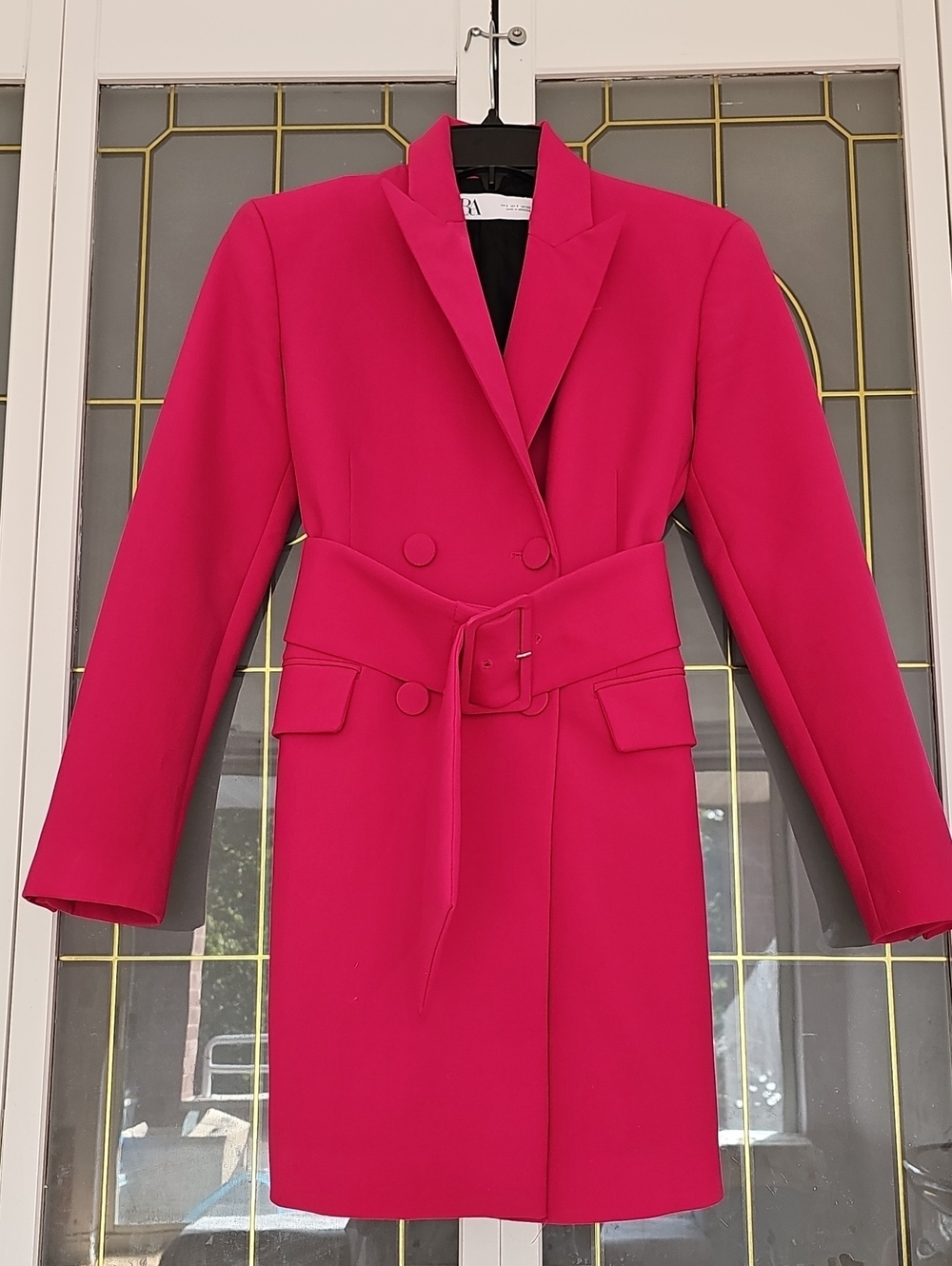 Zara Vibrant Pink Belted Double-Breasted Blazer Coat